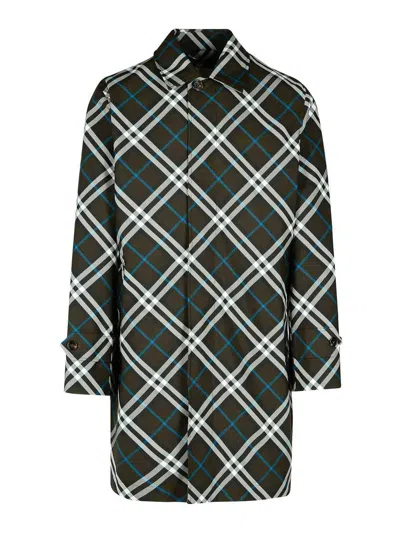 Burberry Check Print Coat In Green