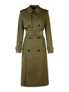 Burberry Belted Double-breasted Long Trench In Verde