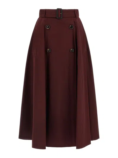 Burberry Gabardine Trench Coat Skirt In Burgundy