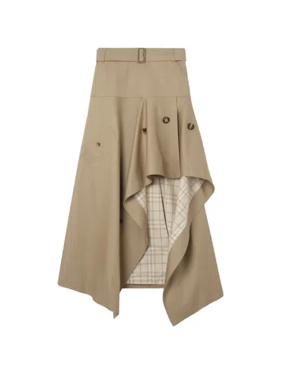 Burberry Heather Asymmetric Cotton Midi Skirt In Brown