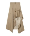 Burberry Heather Belted Asymmetric Cotton-gabardine Midi Skirt In Brown