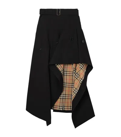 Burberry Gabardine Asymmetrical Trench Midi Skirt In Black