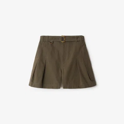 Burberry Gabardine Belted Shorts In Military