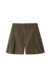 Burberry Cotton Gabardine Belted Shorts In Brown