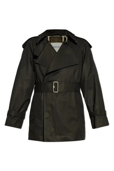 Burberry Gabardine Belted Trench Jacket In Black