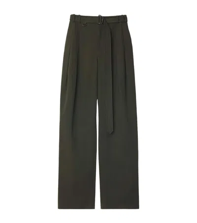 Burberry Gabardine Belted Trousers In Green
