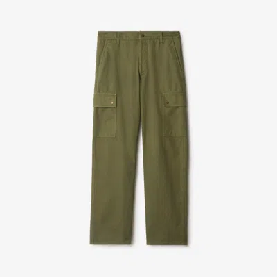 Burberry Gabardine Cargo Trousers In Green