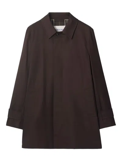 Burberry Gabardine Check-collar Coat In Brown