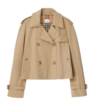 Burberry Gabardine Cropped Trench Jacket In Brown