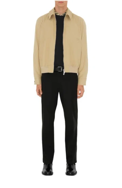 Burberry Gabardine Harrington Jacket In Neutral