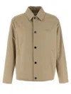 Burberry Gabardine Jacket With Collared Neck And Side Pockets In Beige