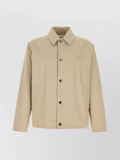 Burberry Gabardine Jacket With Collared Neck And Side Pockets In Beige O Tan