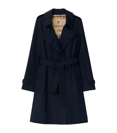 Burberry Mid-length Kensington Heritage Trench Coat In Blue