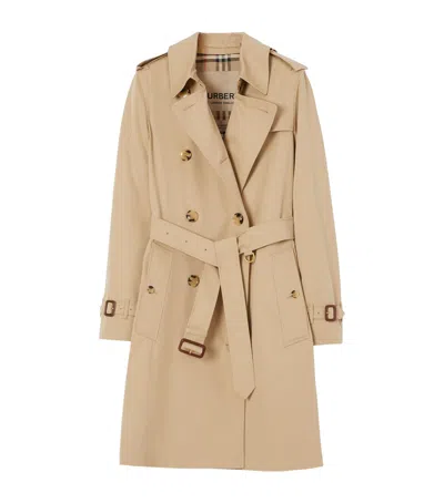 Burberry Gabardine Kensington Mid-length Trench Coat In Yellow