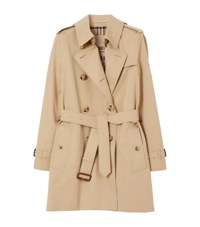 Burberry Gabardine Kensington Short Trench Coat In Yellow