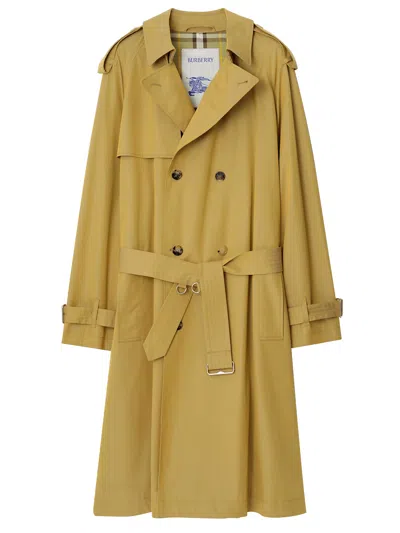 Burberry Gabardine Long Trench Coat In Beige