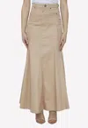Burberry Cotton Gabardine Long Skirt In Beige