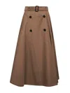 Burberry Beige Skirt With Adjustable Belt And Button Closure In Cotton Woman In Brown