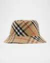 Burberry Gabardine Reversible Check-print Bucket Hat In Flax Sand