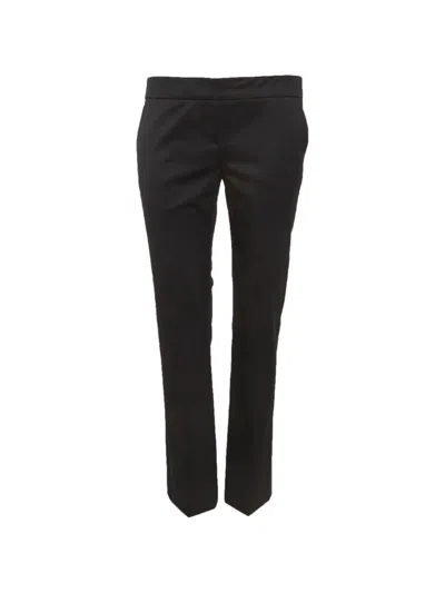 Pre-owned Burberry Gabardine Satin-trim Straight-leg Trousers In Black