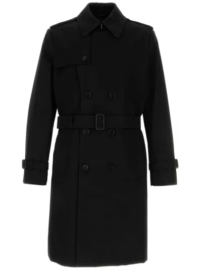 Burberry Gabardine Trench Coat In Black