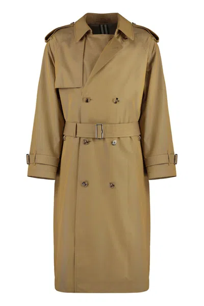 Burberry Gabardine Long Trench Coat In Beige