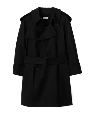 Burberry Gabardine Trench Coat In Black