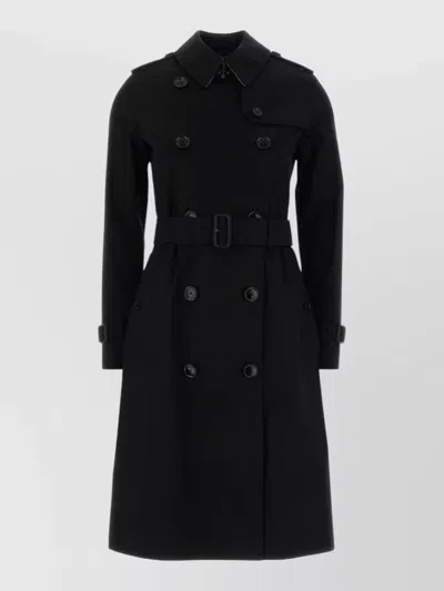 Burberry Gabardine Trench Coat Double Breasted Belt In Black
