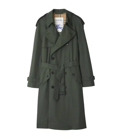 Burberry Mid-length Gabardine Trench Coat In Green