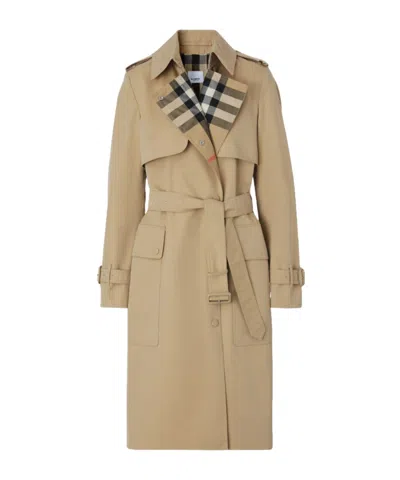 BURBERRY LONG CHECK LAPEL GABARDINE TRENCH COAT