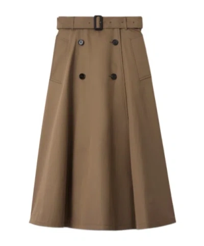 BURBERRY BURBERRY GABARDINE TRENCH MIDI SKIRT