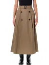 Burberry Beige Skirt With Adjustable Belt And Button Closure In Cotton Woman In Brown