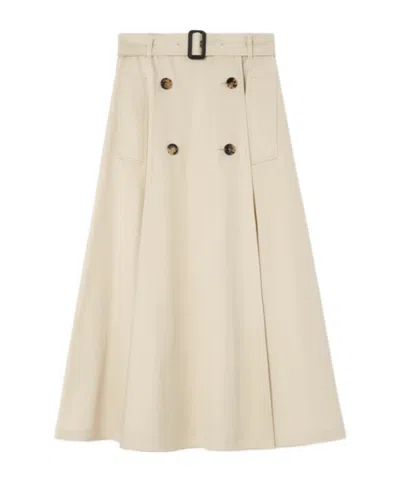 Burberry Gabardine Trench Midi Skirt In Neutral