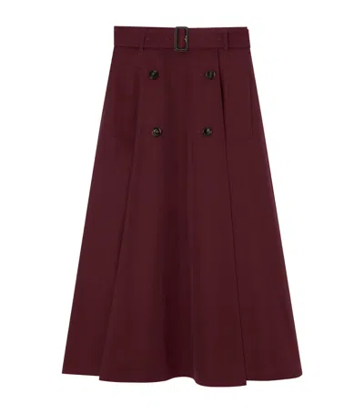 Burberry Tropical Gabardine Trench Midi Skirt In Red