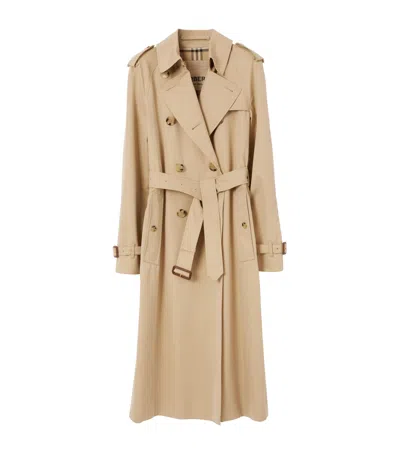 Burberry Gabardine Waterloo Long Trench Coat In Yellow
