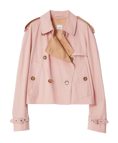 Burberry Gabardine-weave Cropped Trench Coat In Pink