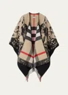BURBERRY GALLANT KNIGHT WOOL CAPE WITH LEATHER TRIM