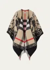 Burberry Reversible Ekd Check Wool Cape In Archive Beige