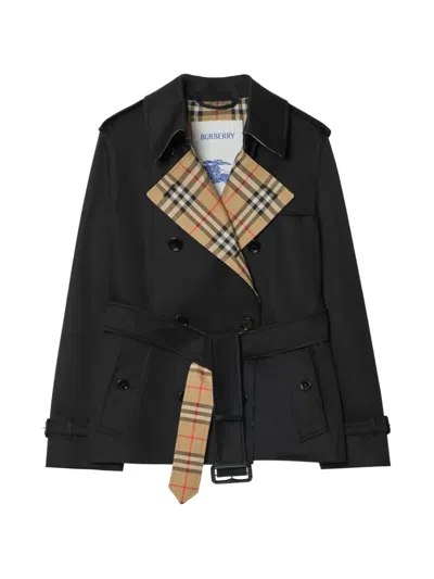 Burberry Double-breasted Belted Checked Cotton-gabardine Trench Coat In Black
