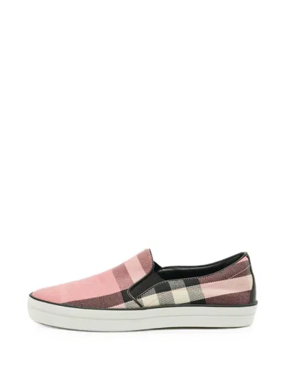 Pre-owned Burberry Gauden Check-pattern Slip-on Sneakers In Pink