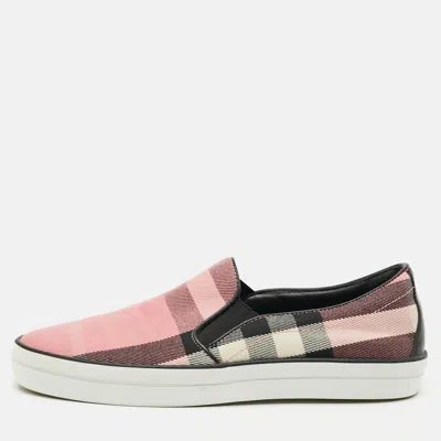 Pre-owned Burberry Gauden Size 38 Pink/black Canvas And Leather Slip On Sneakers