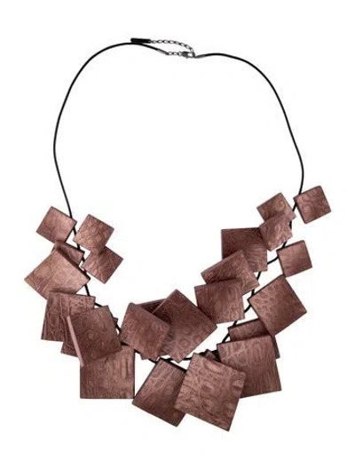 Pre-owned Burberry Geometric Leather Tile Necklace, 2009, 38.5" In Pink