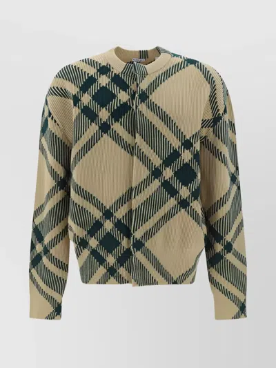 Burberry Check-pattern Wool-blend Cardigan In Flax