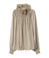 Burberry Geometric-pattern Ruffled-collar Blouse In Brown