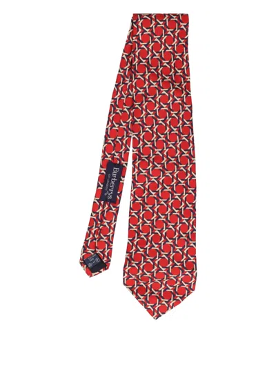 Pre-owned Burberry Geometric-print Silk Tie In Red