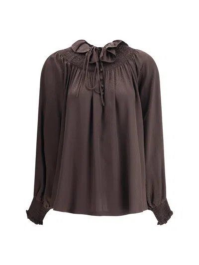 Burberry Geometric Silk Blouse In Brown