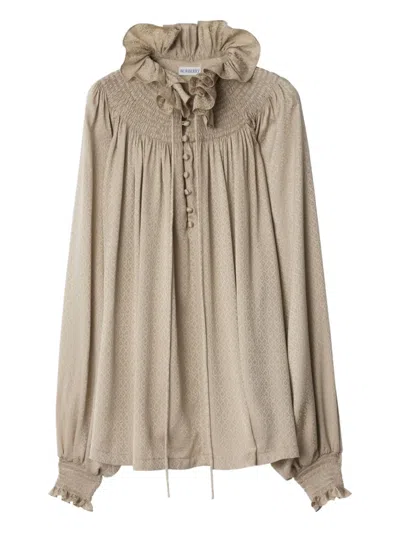Burberry Geometrisch Gemusterte Bluse Mit Rüschenkragen In Brown