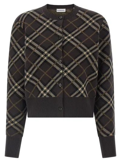 Burberry Ribbed Cuff Long Sleeve Knit Cardigan In Brown
