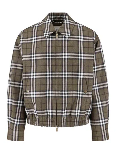 Burberry Plaid Jacket With Point Collar And Pockets In Green