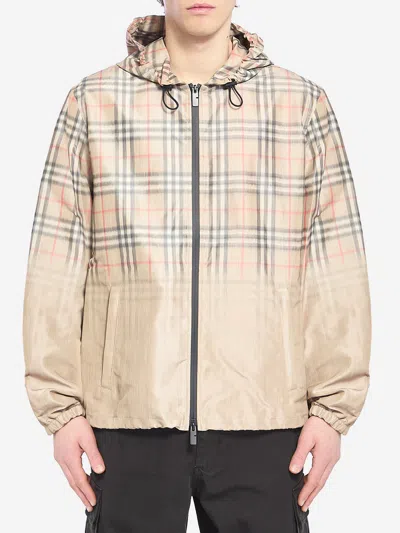 Burberry Gradient Check Hooded Lightweight Jacket In Brown